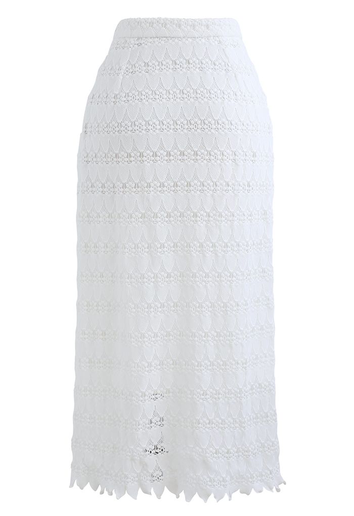 Scrolled Hem Full Crochet Pencil Skirt in White - Retro, Indie and ...