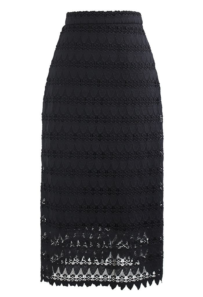Scrolled Hem Full Crochet Pencil Skirt in Black - Retro, Indie and ...