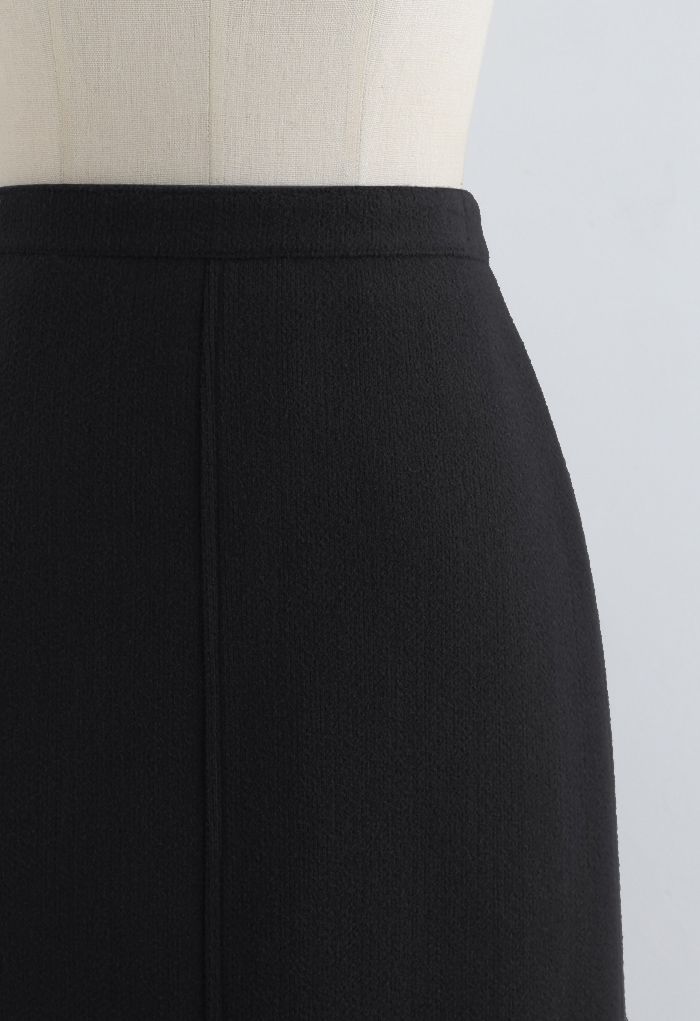 Split Fuzzy Rib Skirt in Black