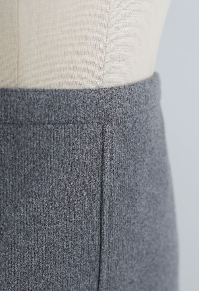 Split Fuzzy Rib Skirt in Grey - Retro, Indie and Unique Fashion