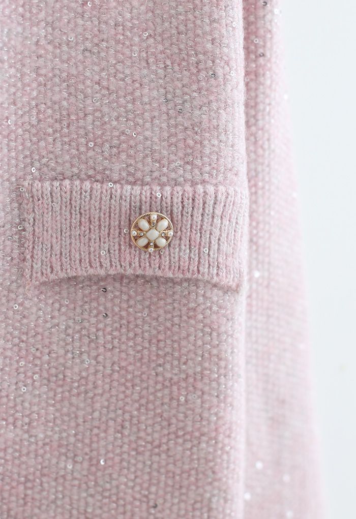 Sequins Thread Button Down Knit Cardigan in Pink - Retro, Indie and ...
