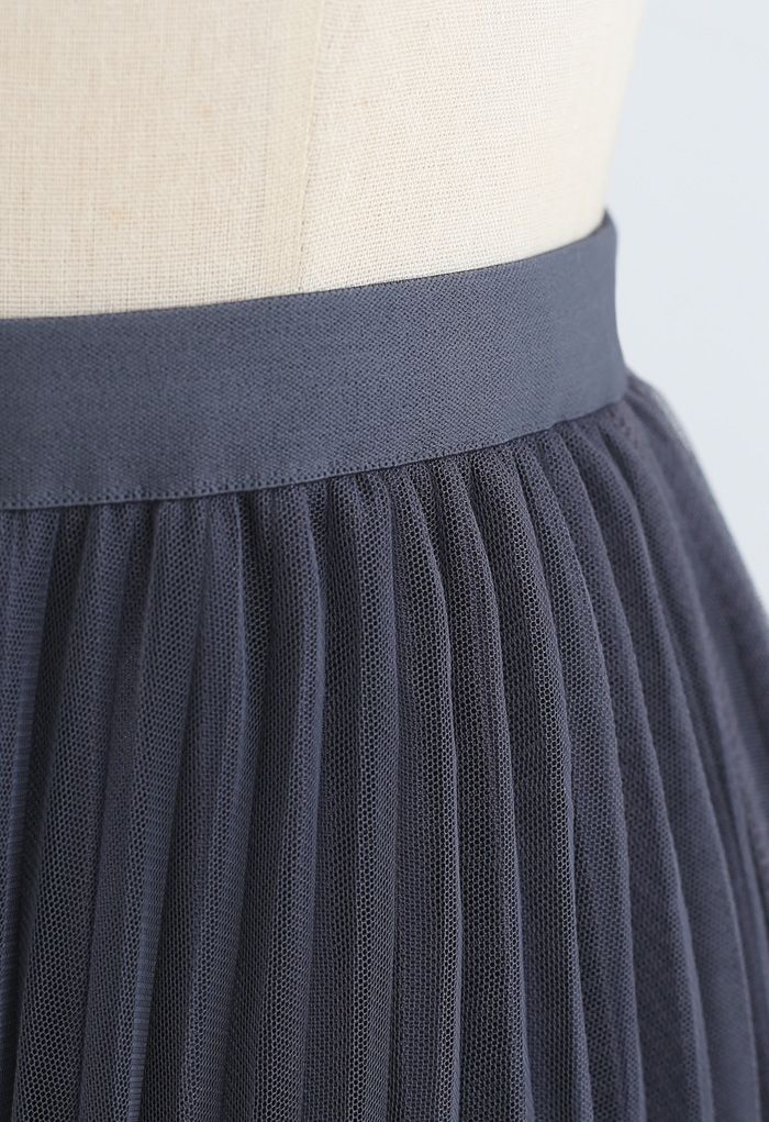 Hi-Lo Mesh Hem Pleated Skirt in Grey - Retro, Indie and Unique Fashion