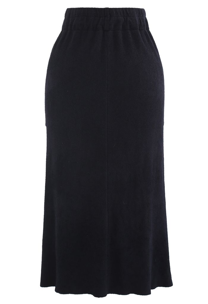 Drawstring Waist Pockets Pencil Knit Skirt in Black - Retro, Indie and ...