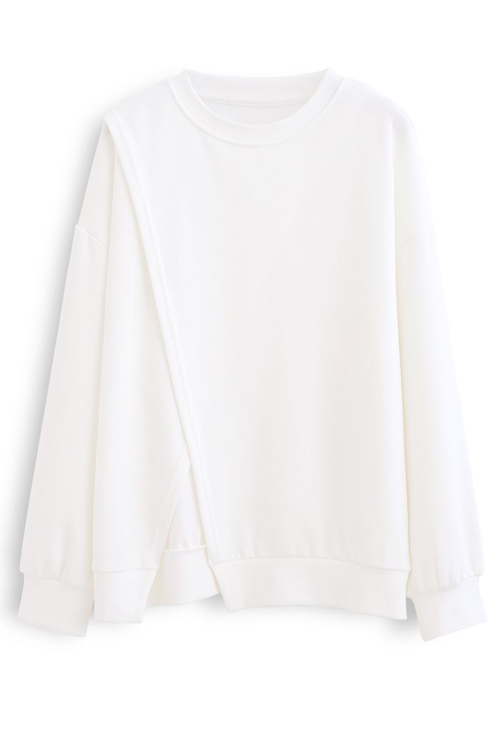 Cross Flap Front Oversized Sweatshirt in White - Retro, Indie and ...