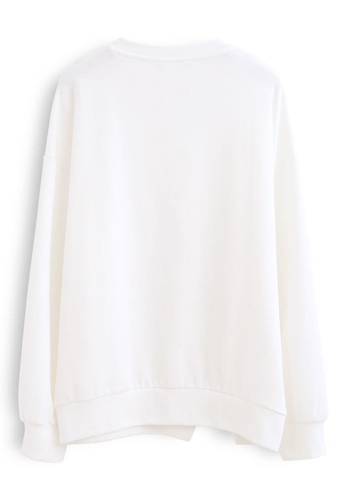 Cross Flap Front Oversized Sweatshirt in White - Retro, Indie and ...