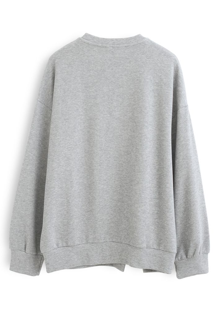 Cross Flap Front Oversized Sweatshirt in Grey - Retro, Indie and Unique ...