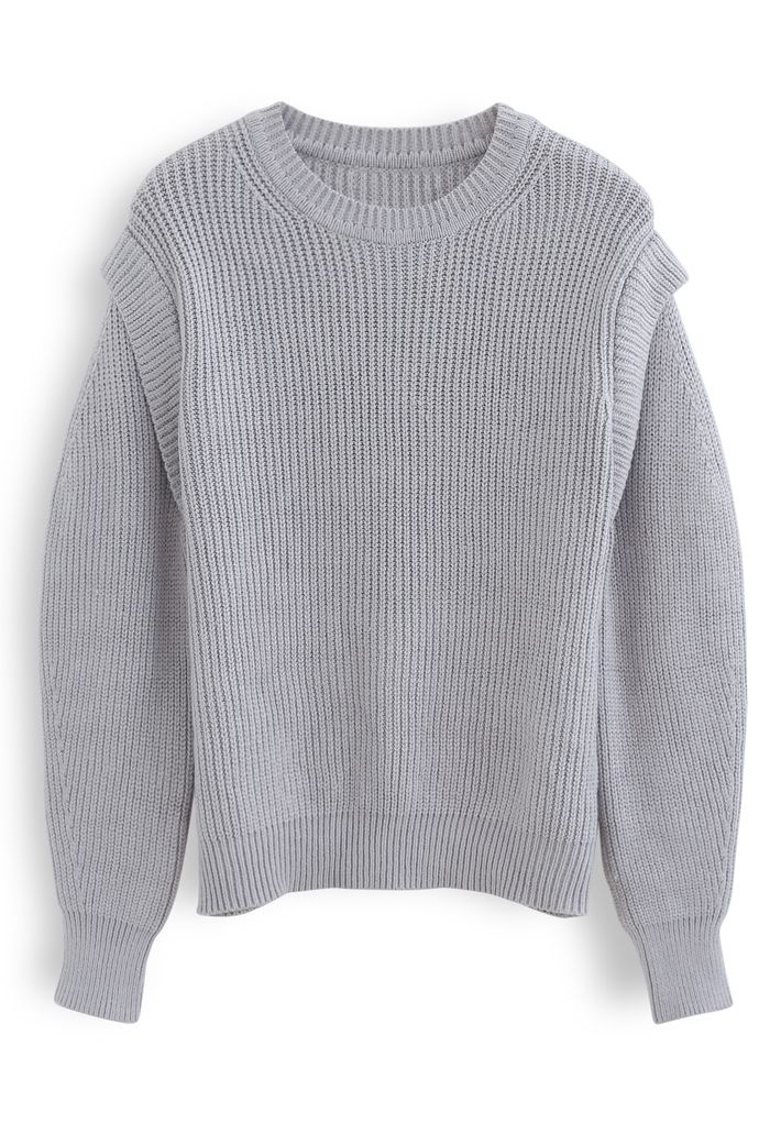 Soft Hue Round Neck Rib Knit Sweater in Dusty Blue