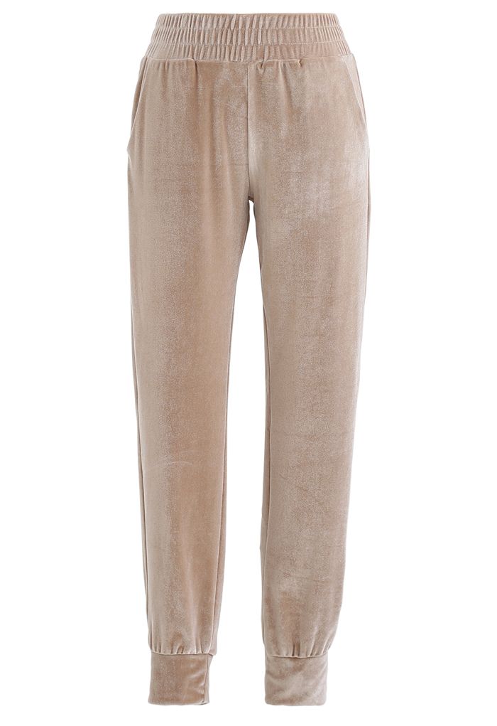 Zipper Velvet Cropped Top and Joggers Set in Tan - Retro, Indie and ...