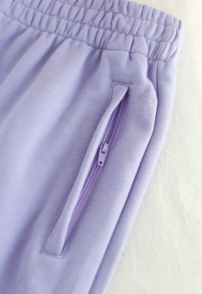 Zippered Side Pocket Joggers in Lavender - Retro, Indie and Unique Fashion