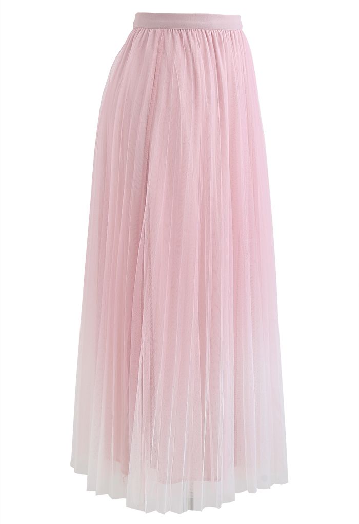 Gradient Double-Layered Mesh Tulle Skirt in Pink - Retro, Indie and ...