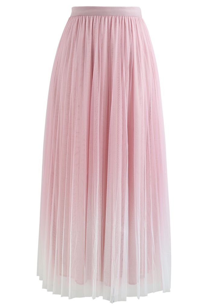 Gradient Double-Layered Mesh Tulle Skirt in Pink - Retro, Indie and ...