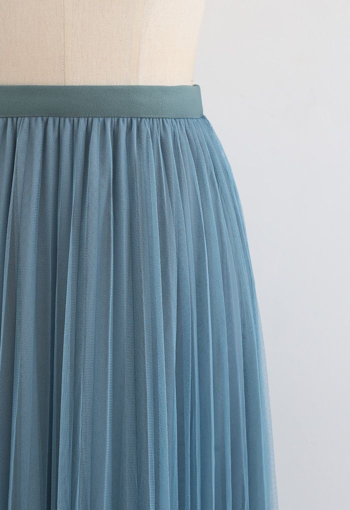 Gradient Double-Layered Mesh Tulle Skirt in Turquoise