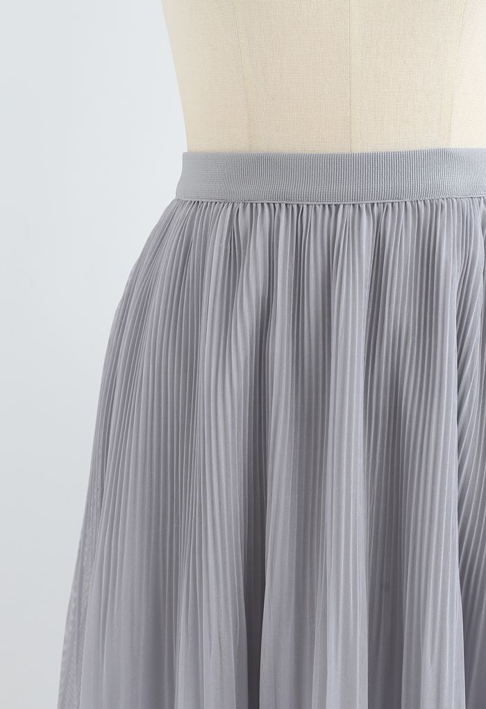 Lightsome Chiffon Pleated Midi Skirt in Grey - Retro, Indie and Unique ...