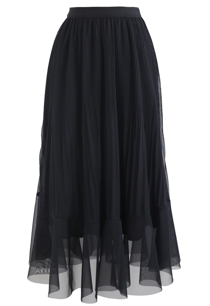Lightsome Chiffon Pleated Midi Skirt in Black - Retro, Indie and Unique ...
