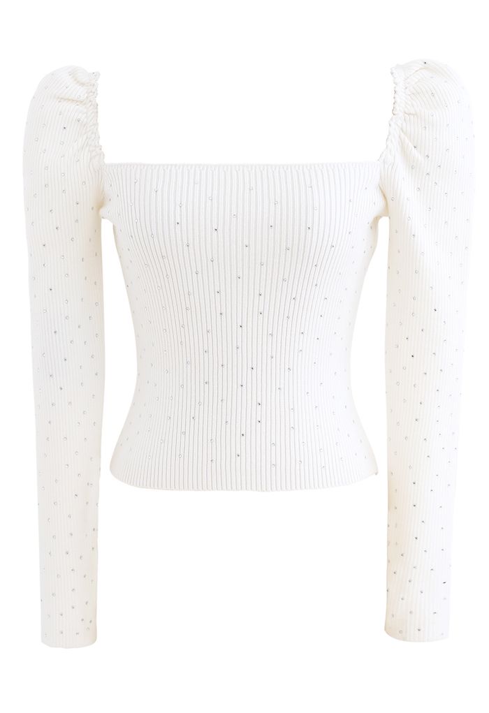 Flickering Square Neck Fitted Crop Knit Top in White - Retro, Indie and ...