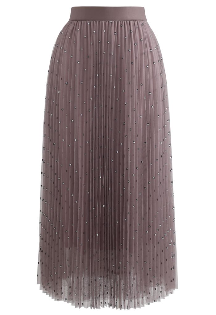 Glitter Dots Double-Layered Pleated Tulle Mesh Skirt in Berry - Retro ...