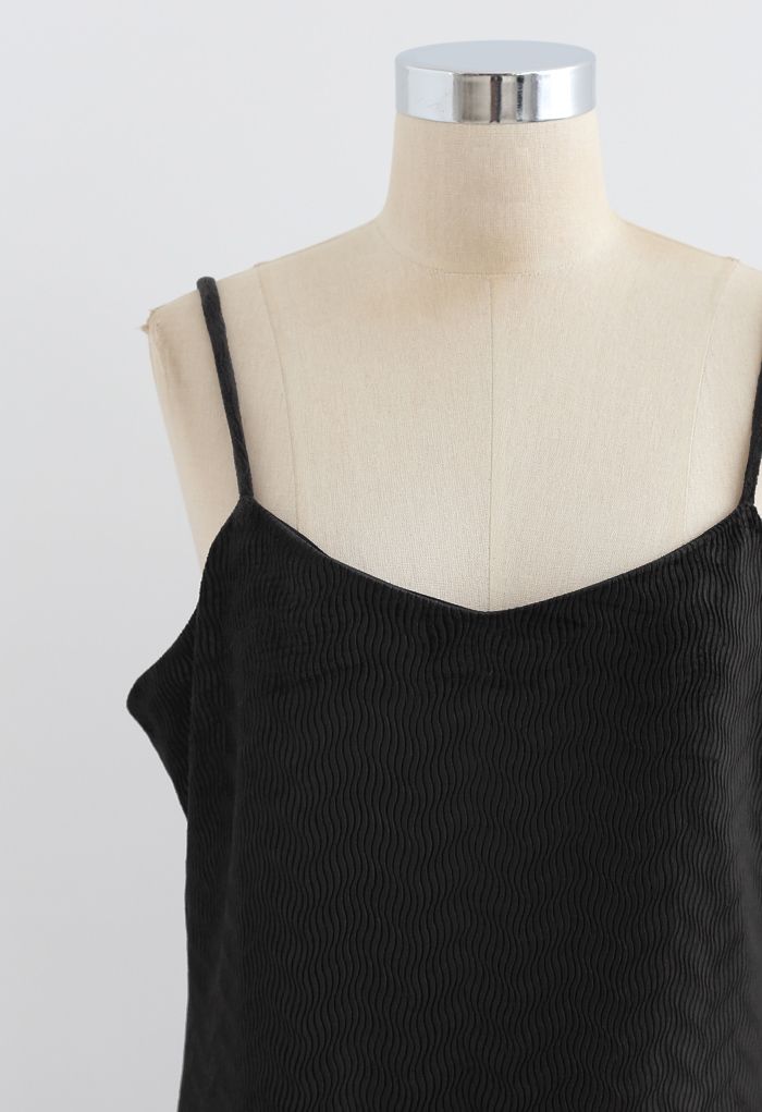 Wave Textured Velvet Cami Dress in Black - Retro, Indie and Unique Fashion