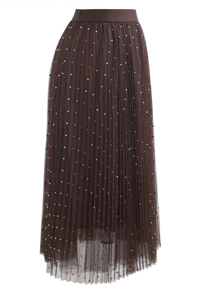 Glitter Dots Double-Layered Pleated Tulle Mesh Skirt in Brown - Retro ...