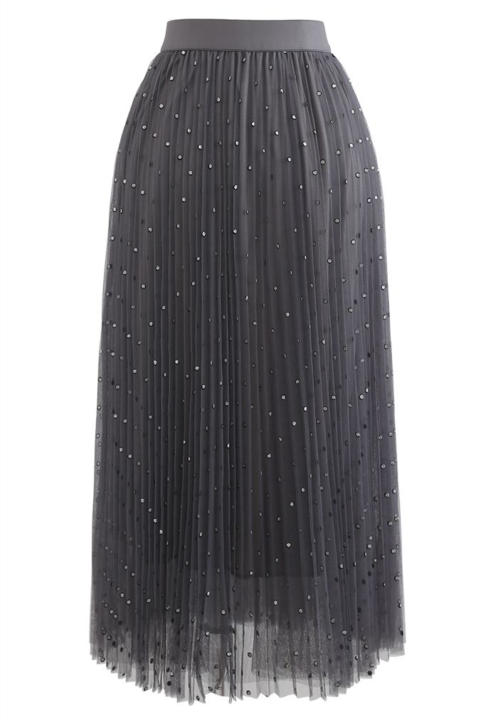Glitter Dots Double-Layered Pleated Tulle Mesh Skirt in Smoke - Retro ...