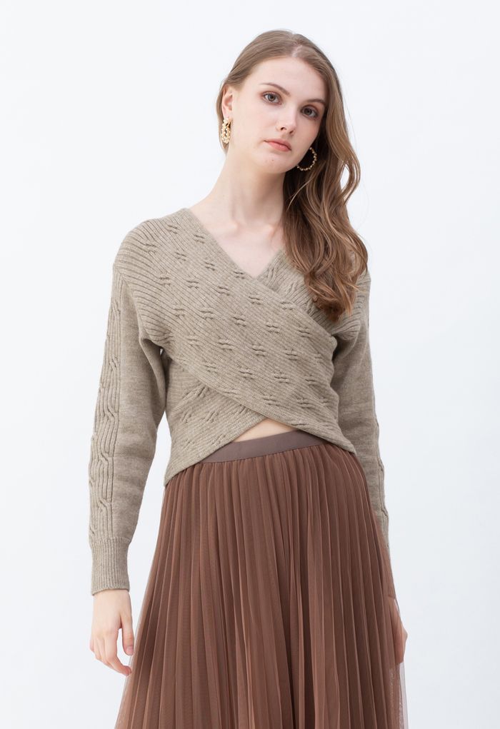 Crisscross Crop Ribbed Knit Sweater in Taupe - Retro, Indie and Unique ...