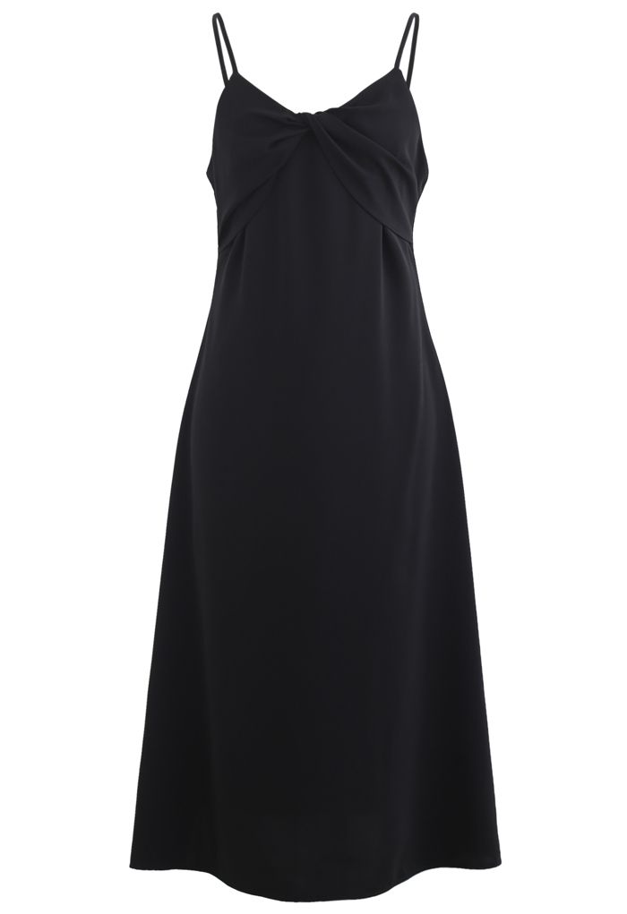 Twist Bust Flare Cami Dress in Black