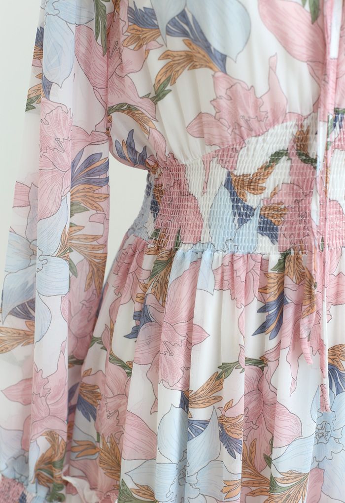 Pink Lily Blossom Chiffon Maxi Dress
