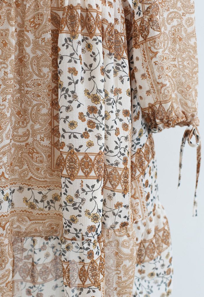 Paisley Floret Shirred Chiffon Dress