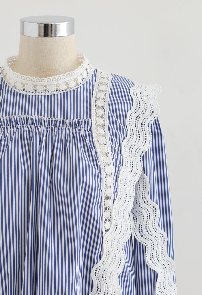 Buttoned Back Crochet Eyelet Top in Stripe - Retro, Indie and Unique ...