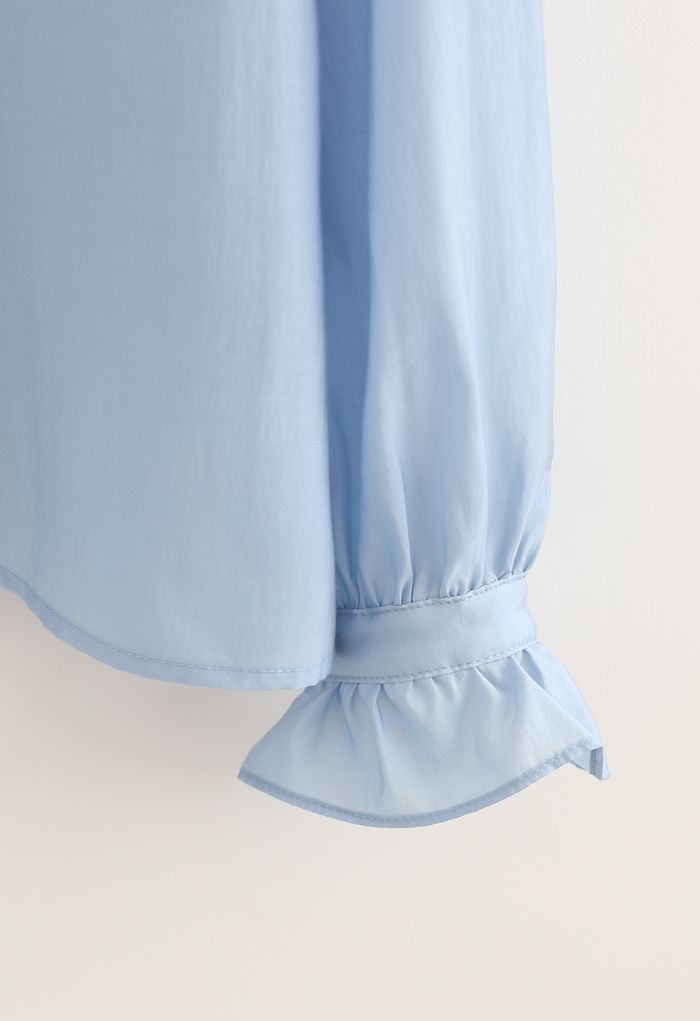 Semi-Sheer Ruffle Button Down Shirt in Blue - Retro, Indie and Unique ...
