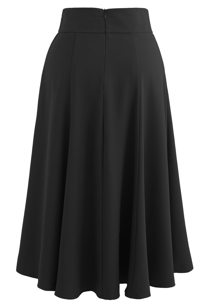 Marble Buckle Belted Flare Midi Skirt in Black - Retro, Indie and ...
