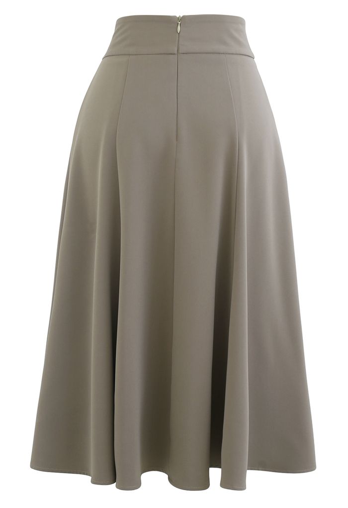 Marble Buckle Belted Flare Midi Skirt in Taupe
