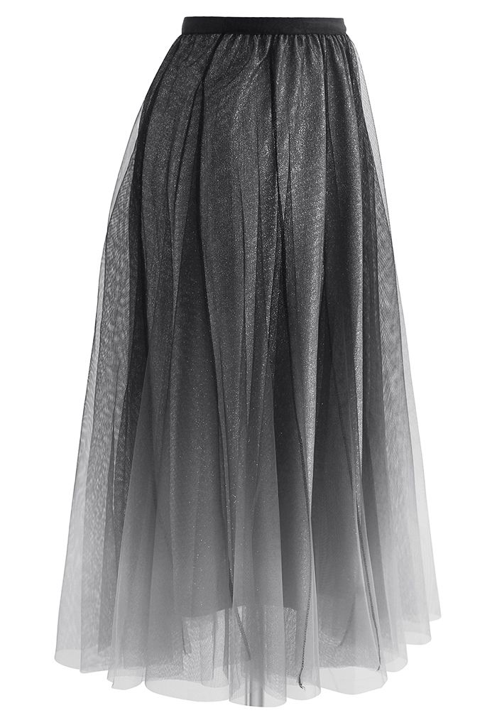 Gradient Glittery Velvet Mesh Midi Skirt in Black - Retro, Indie and ...