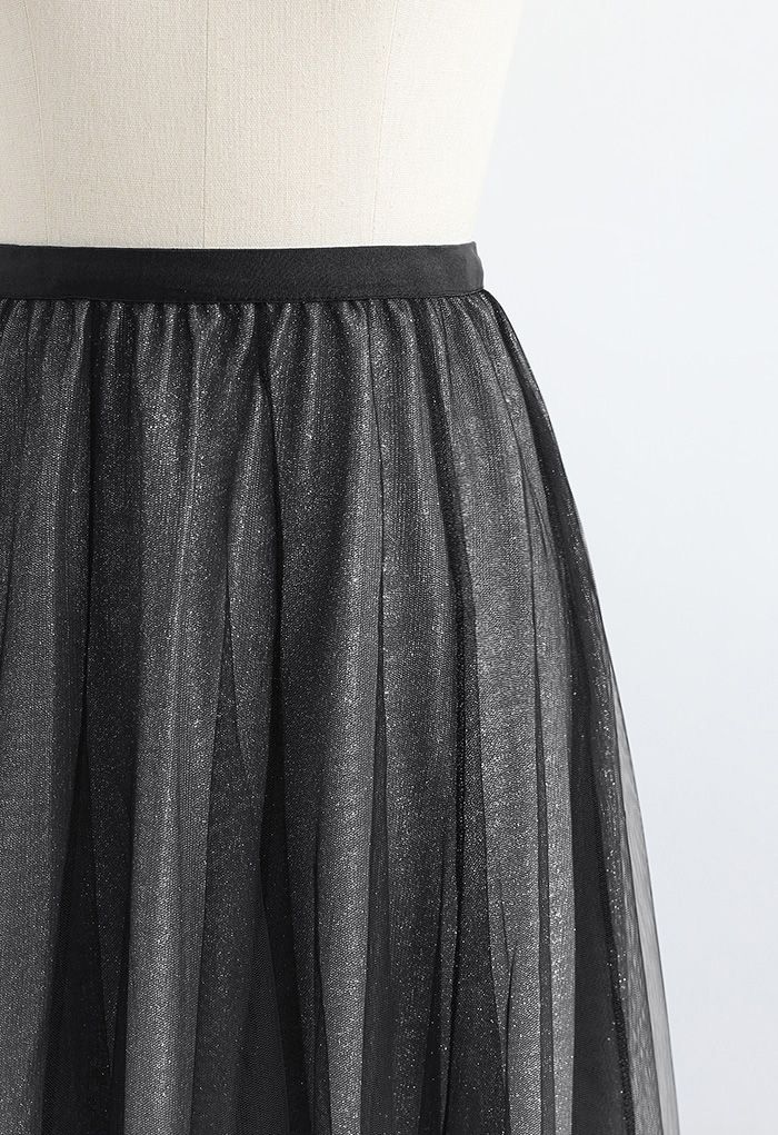 Gradient Glittery Velvet Mesh Midi Skirt in Black - Retro, Indie and ...