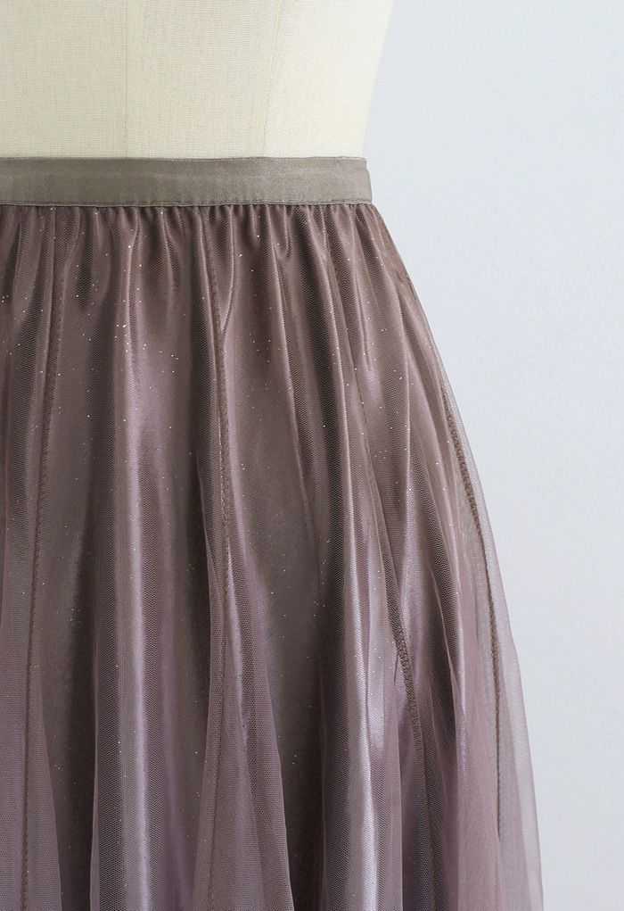 Gradient Glittery Velvet Mesh Midi Skirt in Taupe - Retro, Indie and ...