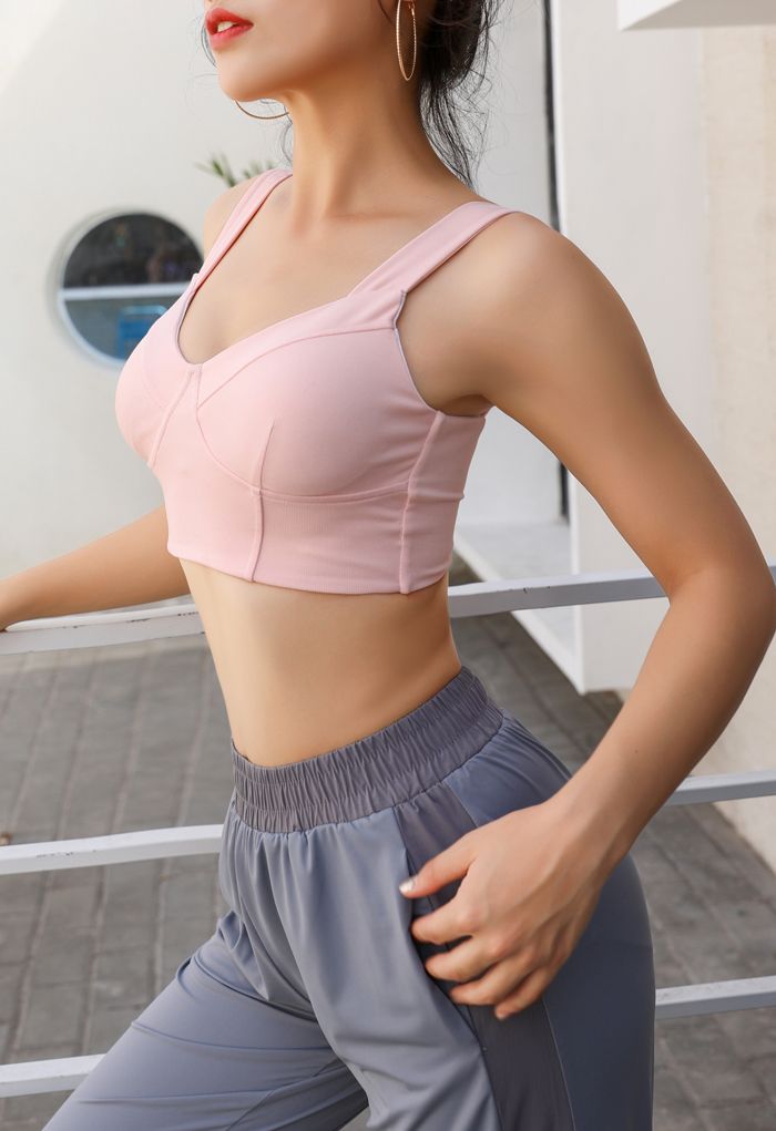 Seamed Low-Impact Cami Sports Bra in Nude Pink - Retro, Indie and Unique  Fashion