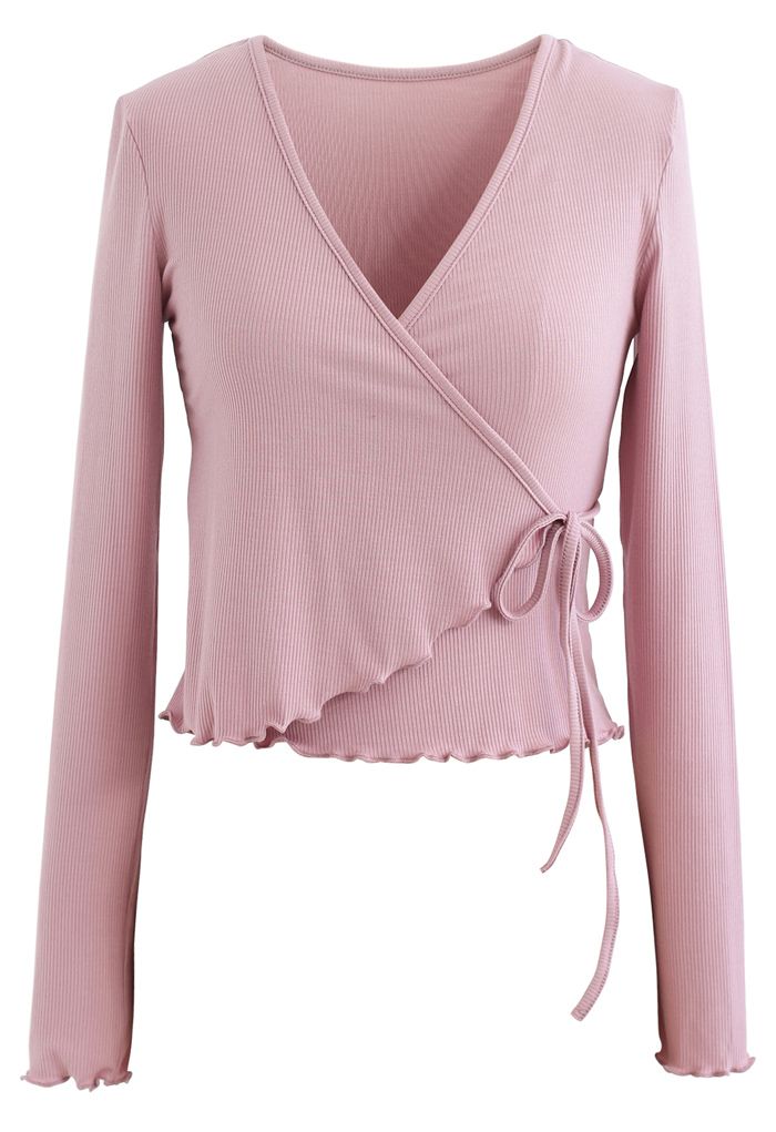 Lettuce Edge Cropped Wrap Top in Dusty Pink - Retro, Indie and Unique ...