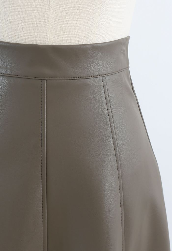 Soft Faux Leather Seamed A-Line Skirt in Taupe - Retro, Indie and ...