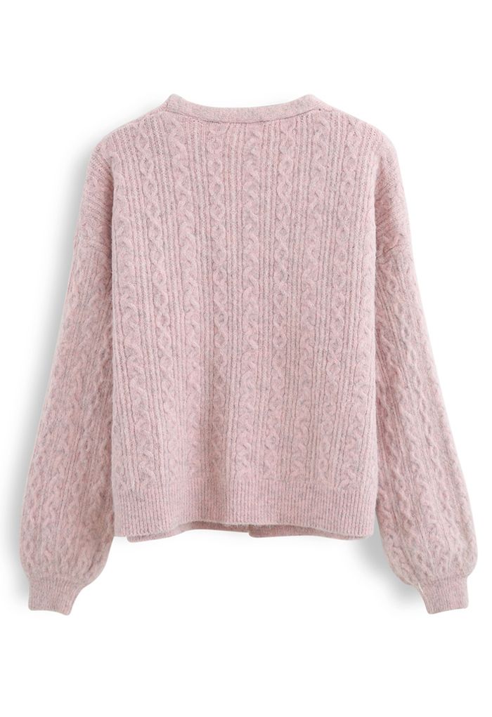 Braid Buttoned Fuzzy Knit Cardigan in Pink - Retro, Indie and Unique ...