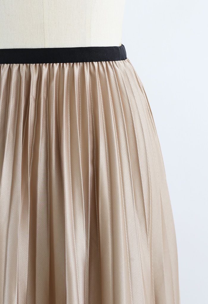 Pleated Sheen Flower Lace Hem Midi Skirt in Tan - Retro, Indie and ...