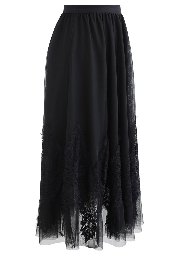 Tassel Lace Double-Layered Tulle Mesh Skirt in Black - Retro, Indie and ...