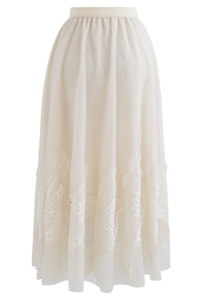 Tassel Lace Double-Layered Tulle Mesh Skirt in Cream - Retro, Indie and ...