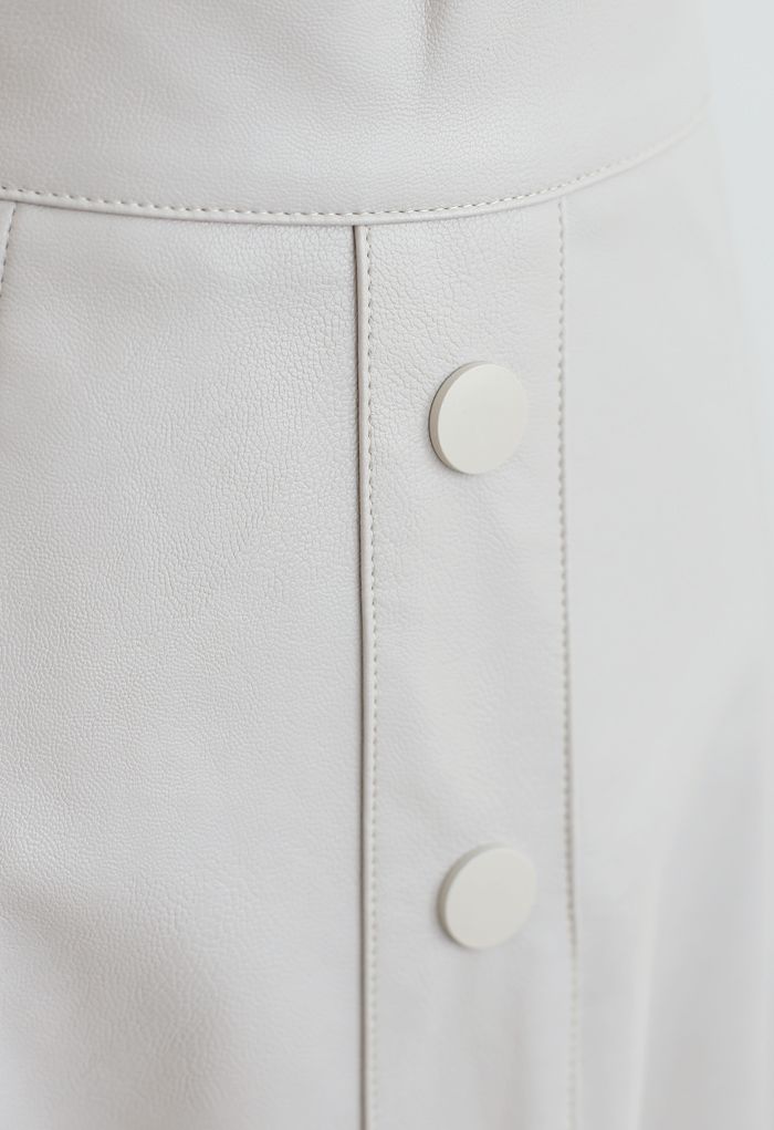 Buttoned Soft Faux Leather A-Line Skirt in Ivory - Retro, Indie and ...