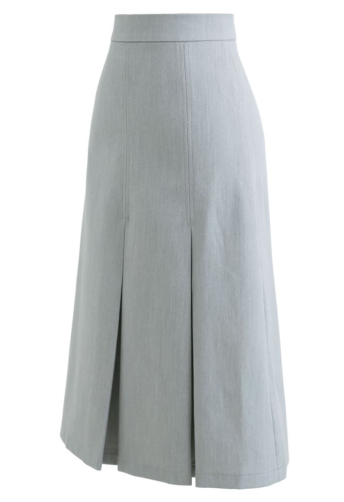 Pleated Hem Split Midi Skirt in Grey