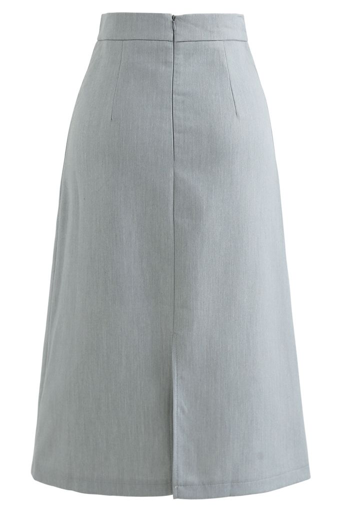 Pleated Hem Split Midi Skirt in Grey