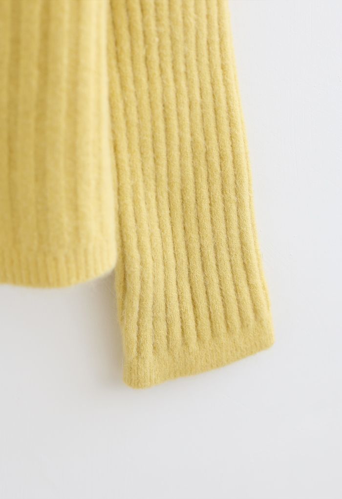 Cozy V-Neck Ribbed Knit Cardigan in Yellow - Retro, Indie and Unique ...