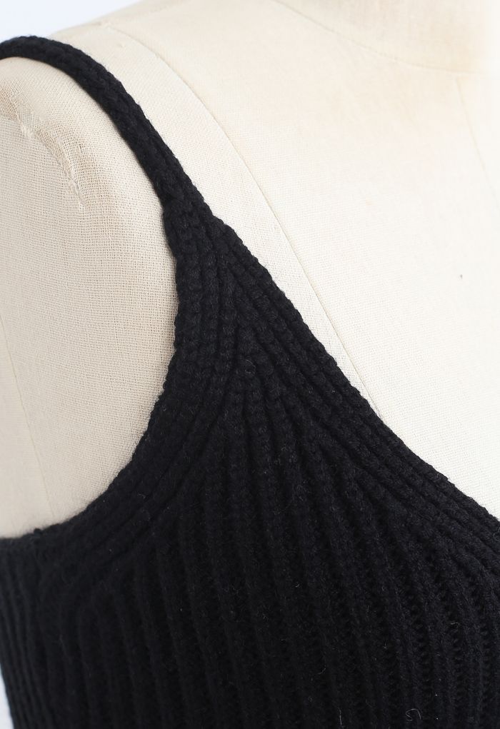Lace-Up Crop Rib Knit Tank Top in Black - Retro, Indie and Unique Fashion