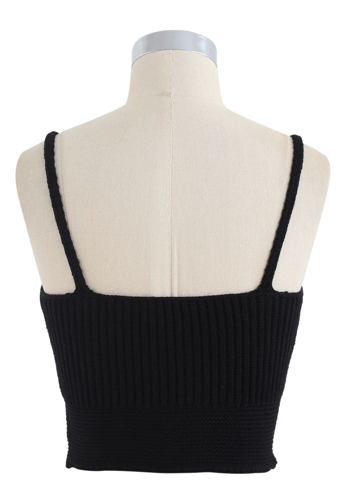 Lace-Up Crop Rib Knit Tank Top in Black - Retro, Indie and Unique Fashion