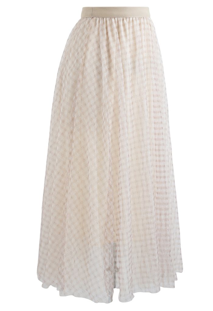 Metallic Thread Double-Layered Tulle Mesh Skirt in Cream - Retro, Indie ...