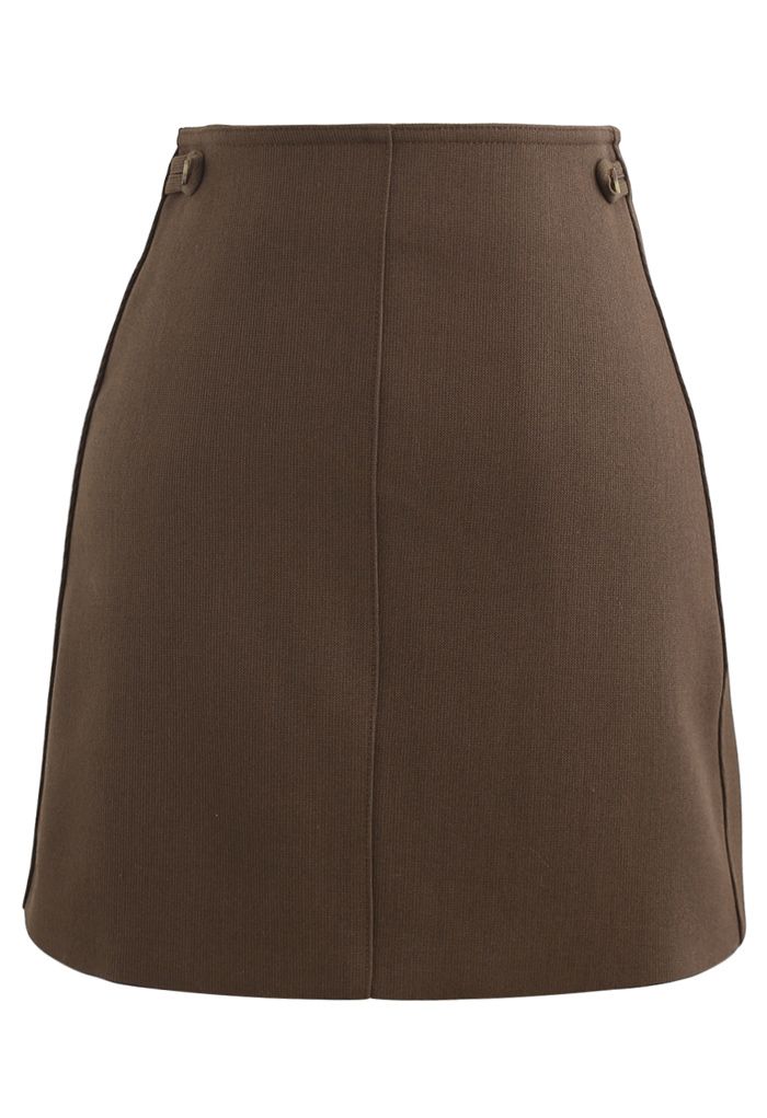 Double Buttons Bud Mini Skirt in Caramel - Retro, Indie and Unique Fashion