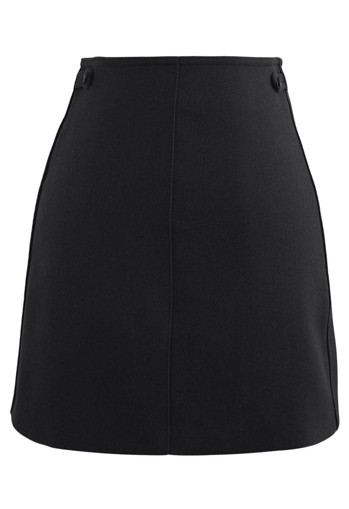 Double Buttons Bud Mini Skirt in Black - Retro, Indie and Unique Fashion
